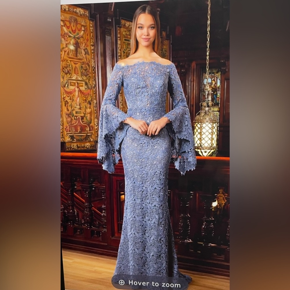 Blue Off-Shoulder Bell Sleeve Gown for Weddings